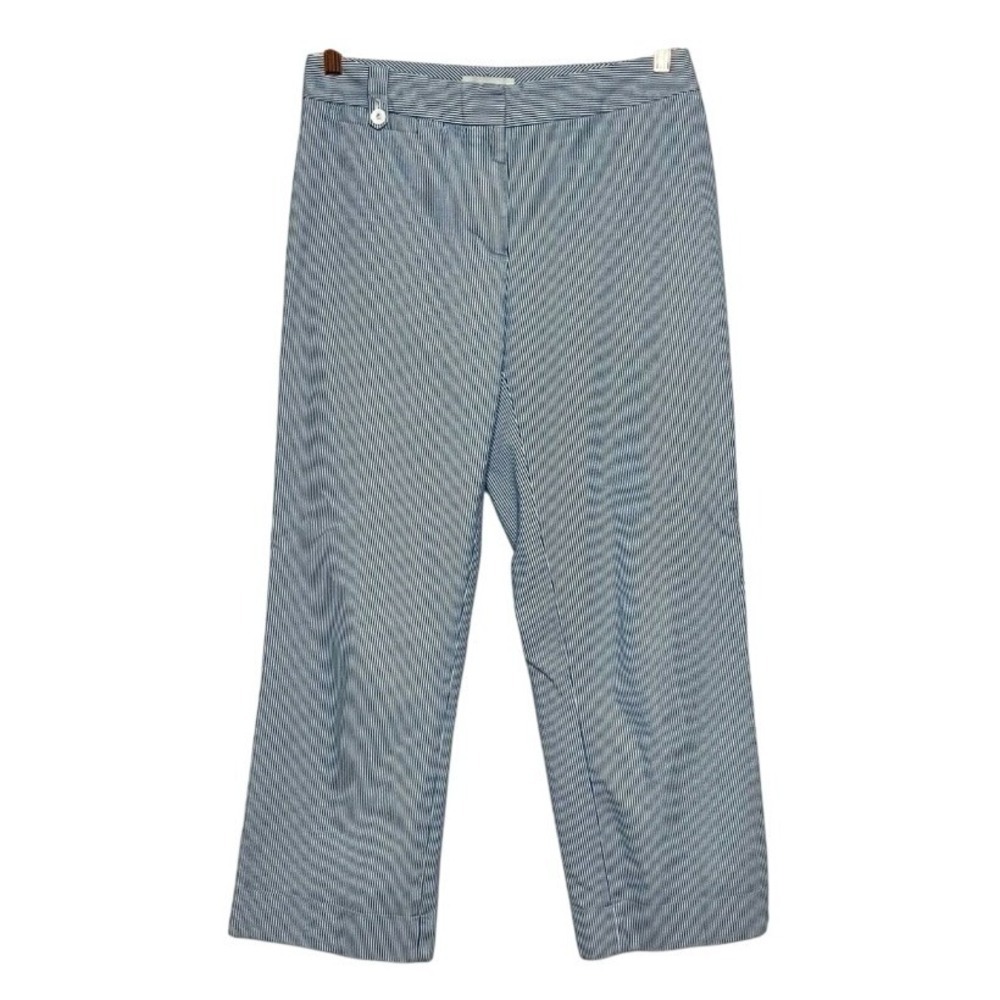 David Brooks Women's 8 Pants Blue‎ White Stripe Capri Wide Leg Cropped Cuffed